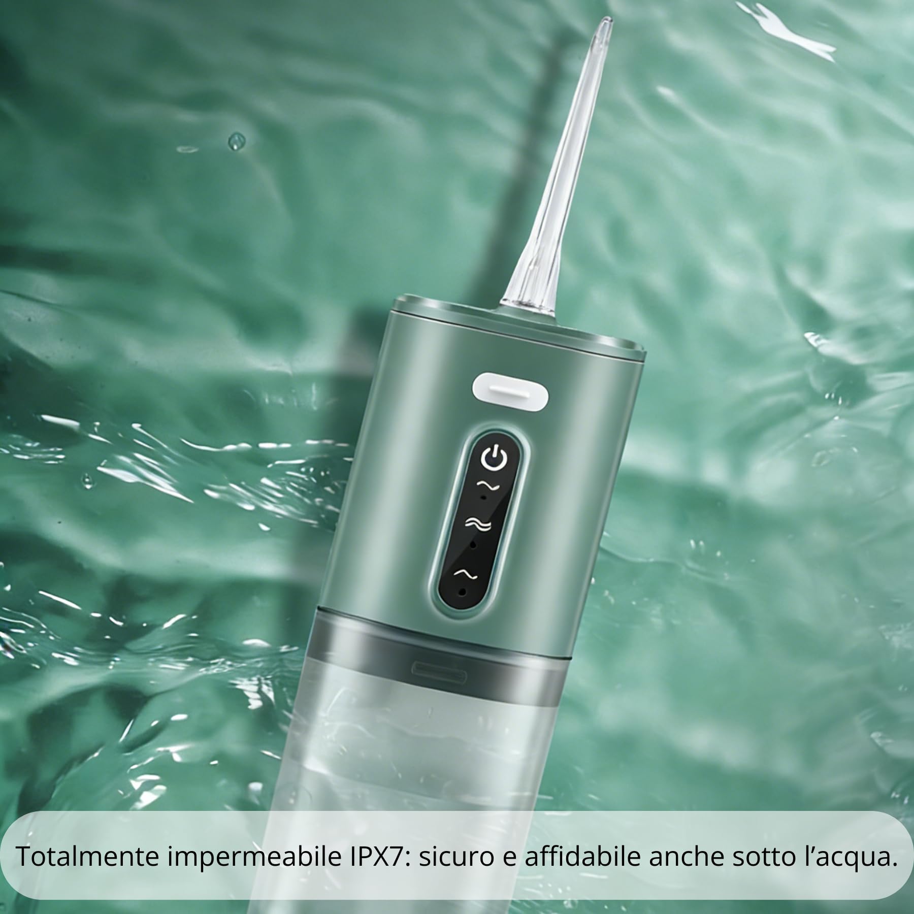 Irrigatore Orale Professionale Senza Fili per Casa e Viaggio – Idropulsore Dentale Portatile ad Acqua Ricaricabile Impermeabile IPX7 con 5 Ugelli Intercambiabili - Verde