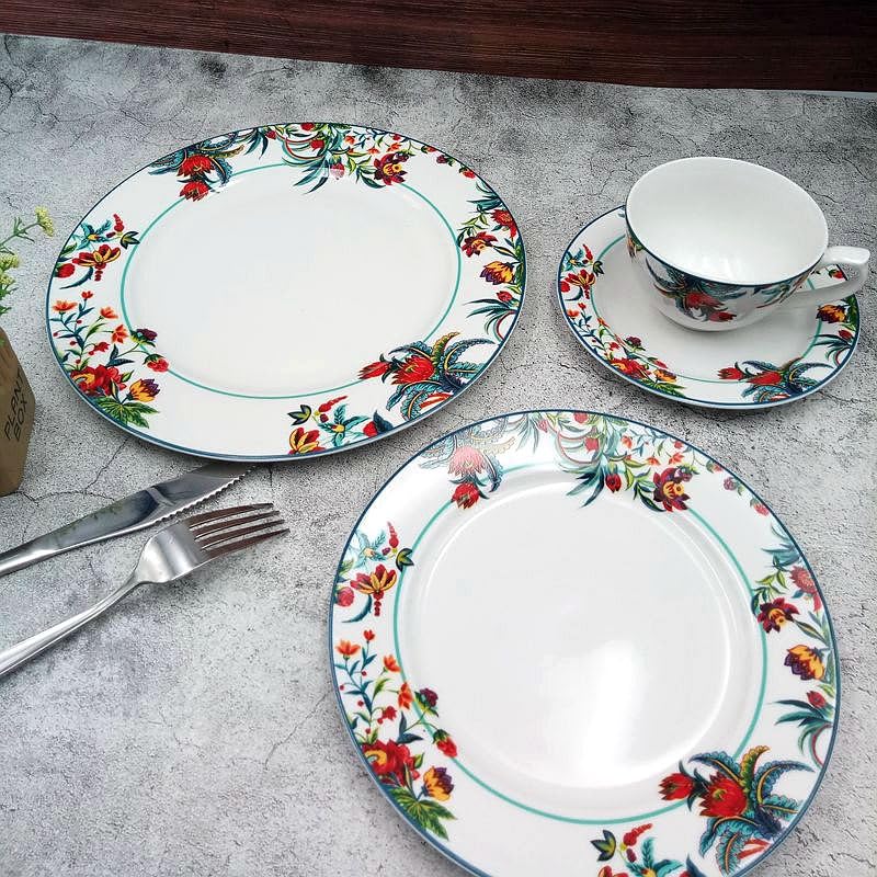 Vajilla de cerámica Estilo Europeo Estilo jardín de casa Flor vajilla de cerámica Conjunto tazón, Taza de café, Plato, Plato,Coffee Cup and Plate
