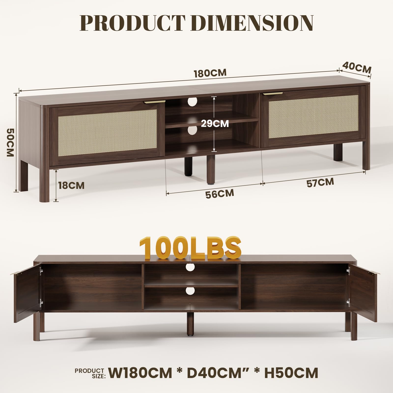 IKALIFE Mueble TV Salon Madera 180cm para Televisor 80 Pulgadas Marrón | Mueble TV con 2 Puertas y Almacenamiento, Mesa TV con Gestión de Cables, Mueble television Moderno para Salon y Dormitorio