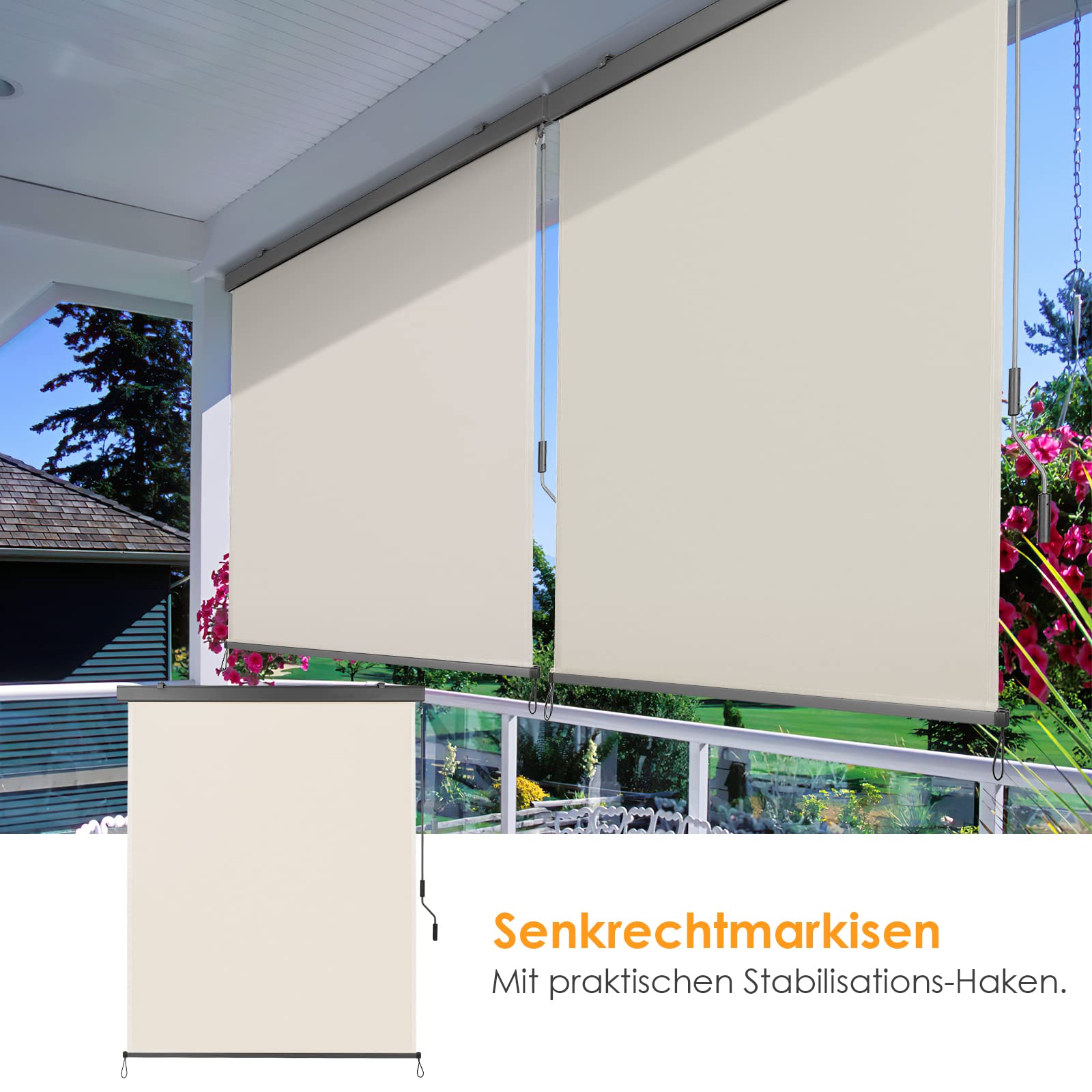 LIFERUN Tenda da sole verticale, 180 x 250 cm, con cassetta, beige