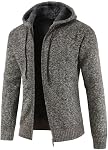 Kinkia Men's Zip Up Hooded Fleece Cardigan Sweater Winter Warm Sherpa Lined Jacket Coat Hoodies with Pockets