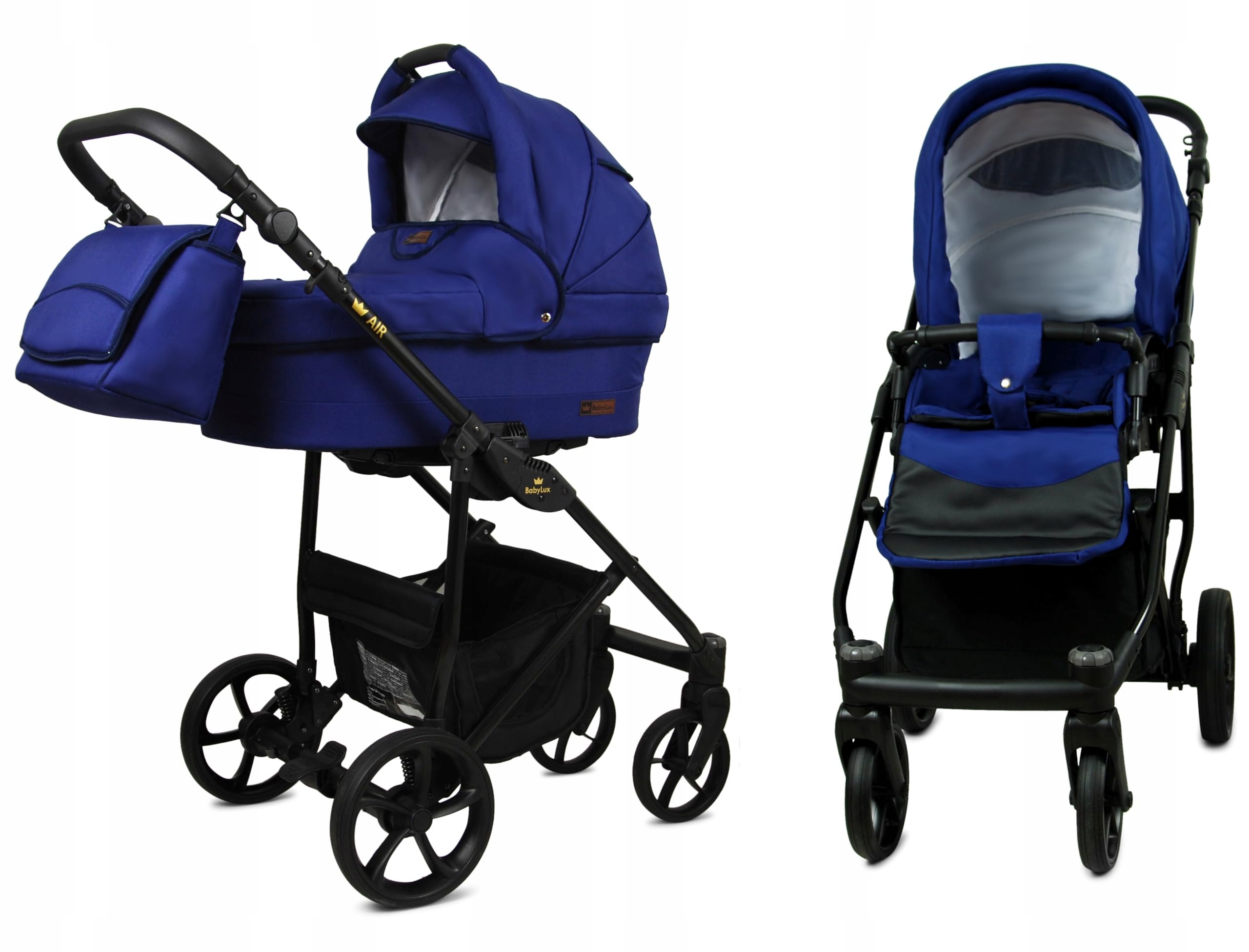 BabyLux® Zestaw wózków dziecięcych 2 w 1 – Air – Sailor Blue – w zestawie wanienka dla niemowląt, fotelik sportowy Buggy – wózek dziecięcy kombi z torbą do przewijania, ochroną przed deszczem