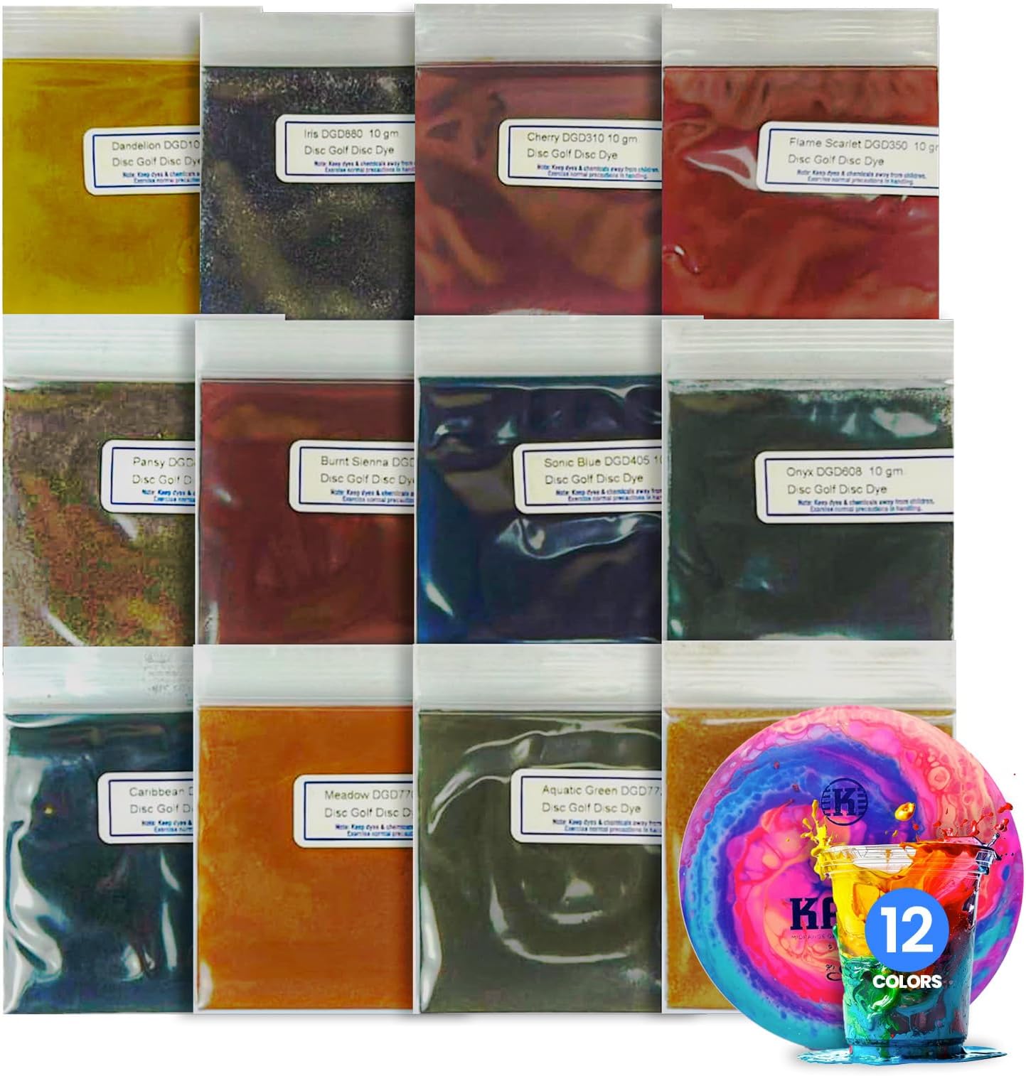PRO Chemical Disc Golf Dye Kit | Starter Set for Customize Beginner Discs | Disc Golf Accessories, Unique Powder Dyes for DIY Designs | Easy Application | Available in Various Sets