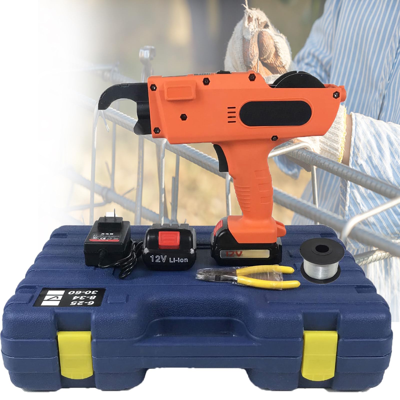 AYCDL Automatic Rebar Tier,Steel Bar Rod Tying Binding Tool,13200mah Rebar Tier Tying Machine 6-25mm 8-34mm 30-60mm Tying Range Electric Tying Tools Brushless Cordless Rebar Tying Tool K,25mm