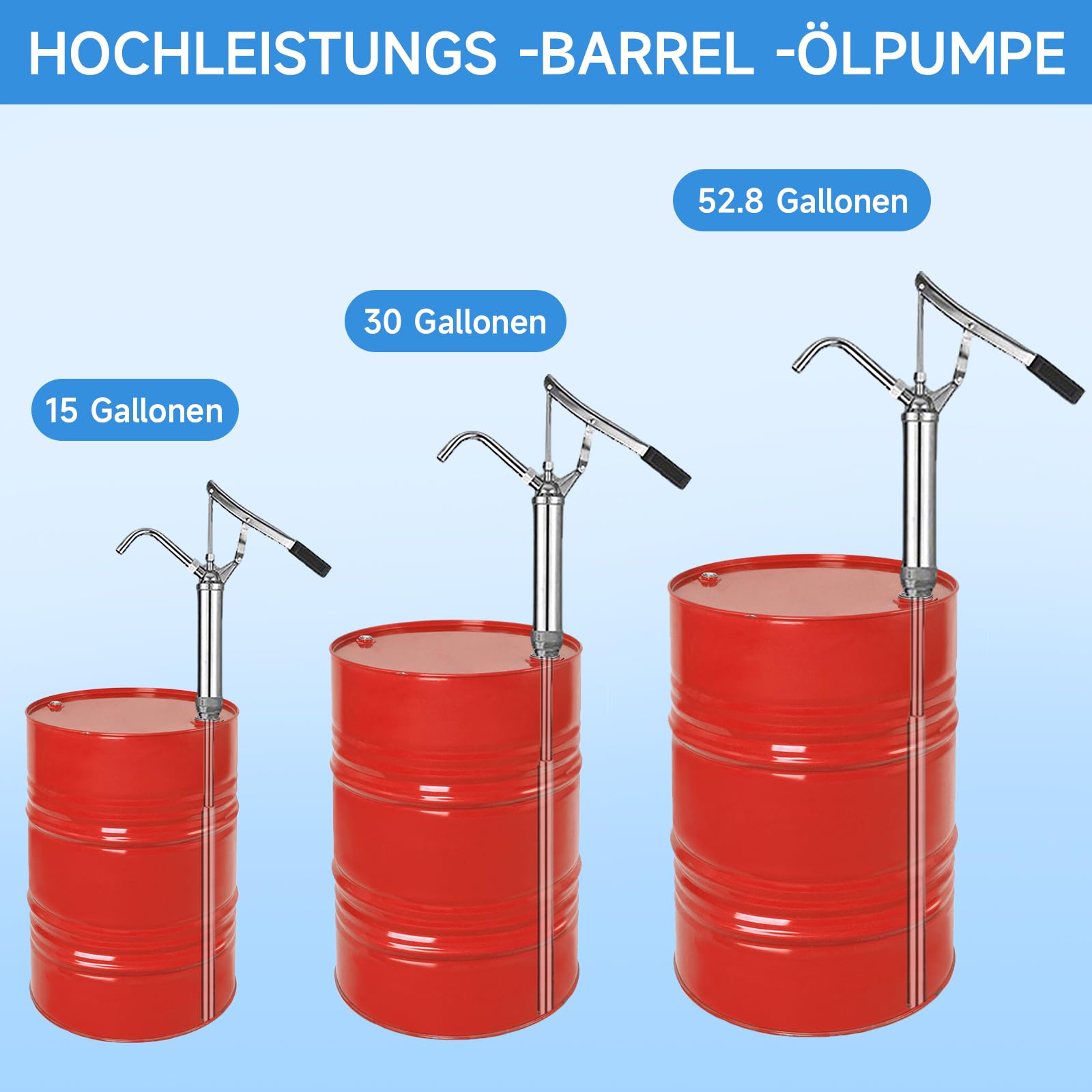 Kottwca Pompa a barile con leva, pompa per barili da 40 a 200 litri, pompa olio, 28 l/min, pompa di aspirazione dell'olio per gasolio, olio motore, olio lubrificante e olio per ingranaggi