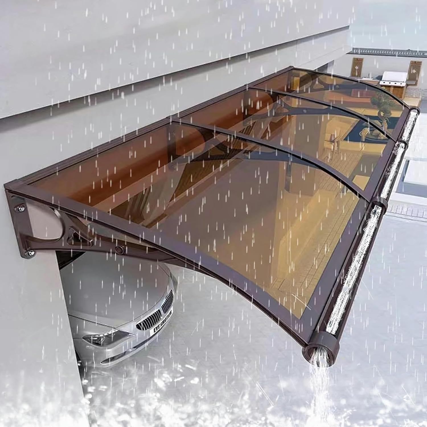 Window Awnings Exterior, Door Canopy Patio Canopy, Polycarbonate Cover Awning for Door Entrance, UV, Rain Snow Protection Hollow Sheet, Outdoor Front Door Canopy with Aluminum Bracket (Color : Brown