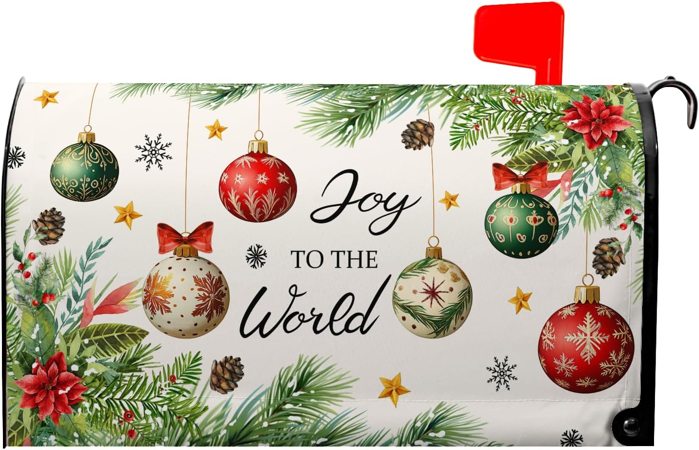 Christmas Winter Nativity Christian Mailbox Covers Magnetic Winter Xmas Jesus Joy to The World Mailbox Cover 21" X 18" Waterproof Red Ball Pine Mail Box Covers Magnetic Standard Size for Home Decor