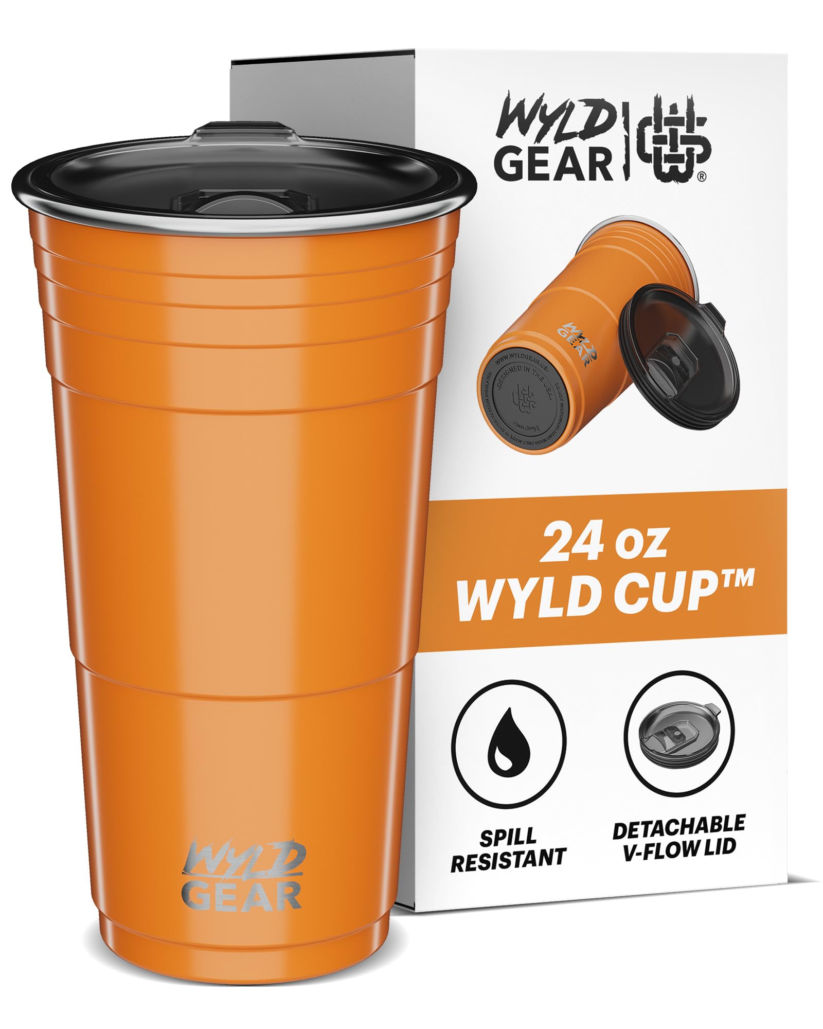 Wyld Gear Wyld Cup - Stainless Steel, Vacuum Insulated Tumbler Party Cup with Lid - 24oz Burnt Orange