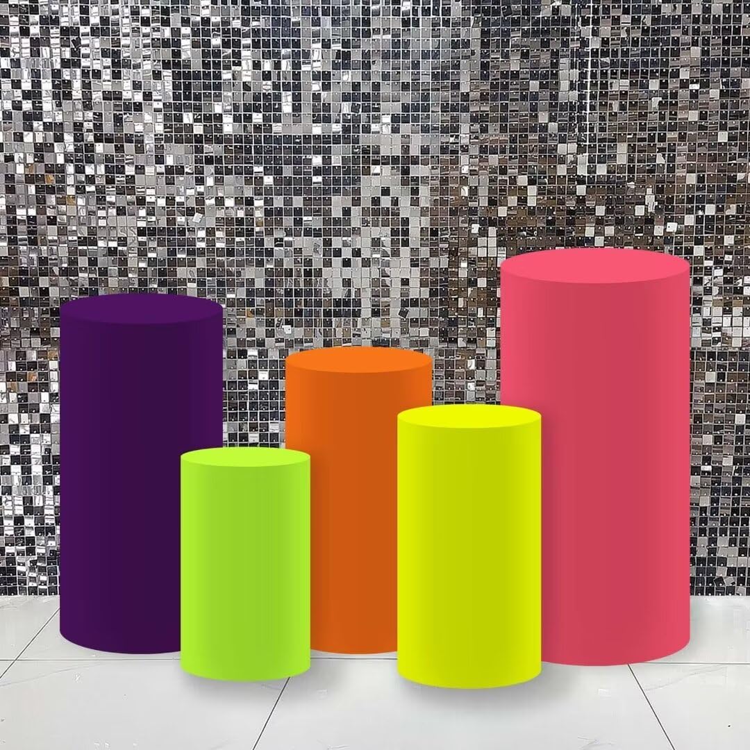 KONPON 1set (3 Pcs) Spandex Pillar Covers Fluorescent Green Cylinder Pedestal Cover for Wedding Party Birthday Baby Showery Decoration - Not Included Cylinder Pedestal Stands