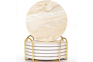 GOH DODD Beige Marble Ceramic Coasters for Drinks | Tabletop Protection Home...
