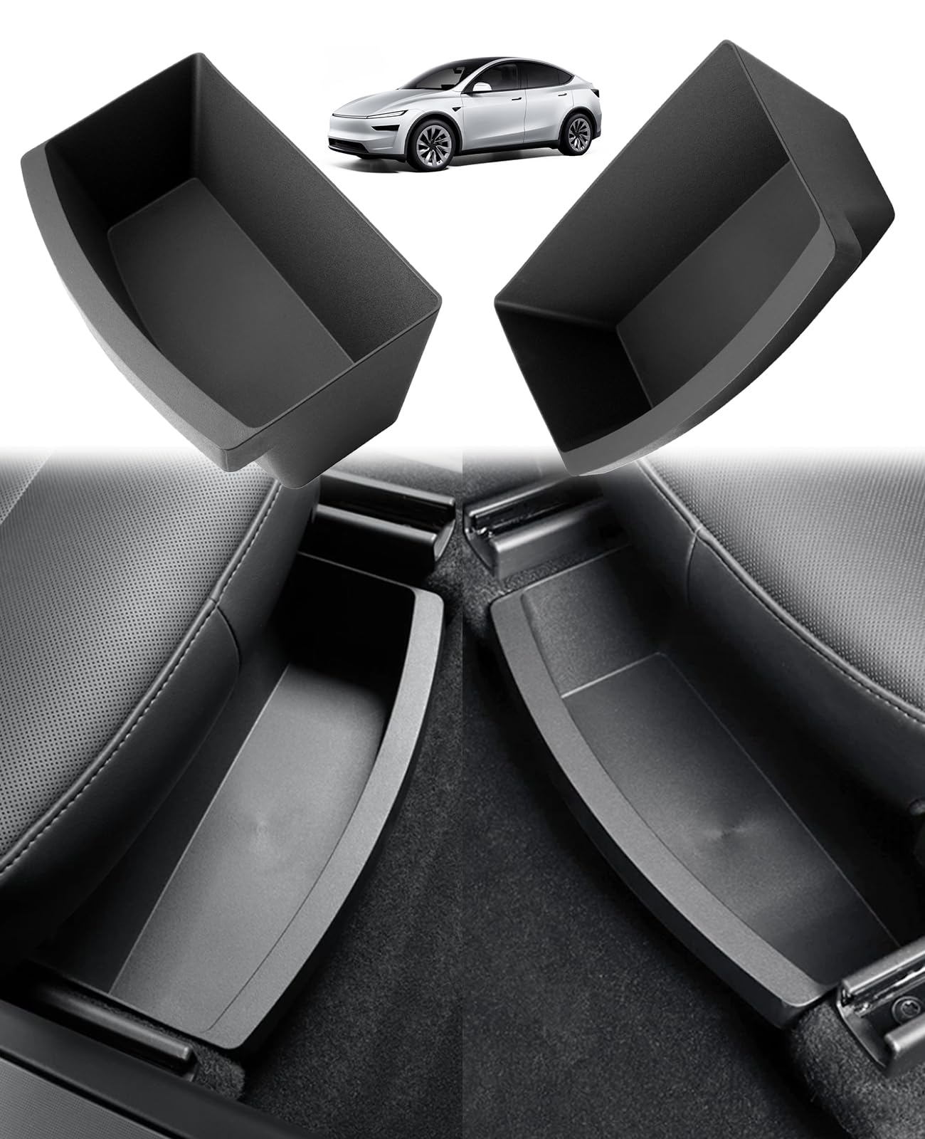 GAFAT Tesla Model Y Juniper Standard Premium 2025 2026 2027 Caja de Almacenamiento debajo del Asiento, Accesorios Organizador Oculto TPE, Antideslizantes & Impermeables [Fila Delantera 2 PZS]