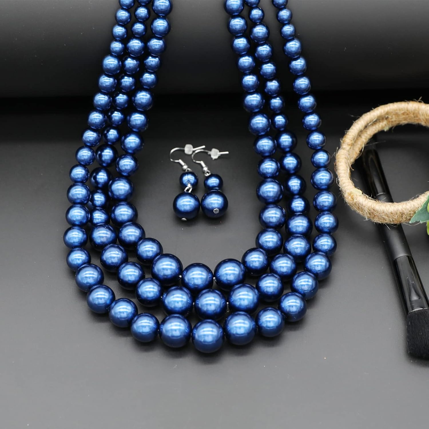 We We Three Layers Faux Pearl Necklace for Women Multi strand Pearl Necklace Earrings Set 1920s Pearl Costume Jewelry - Image 4