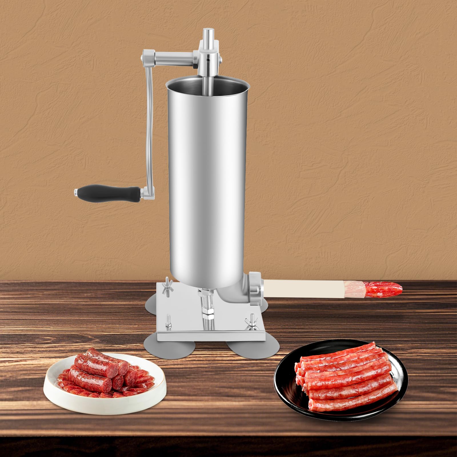 Máquina de llenado manual de salchichas, 3 l, prensa de salchichas, de acero inoxidable, para salchichas con ventosa, 4 tamaños, tubos de llenado de salchichas profesionales para cocina y restaurantes