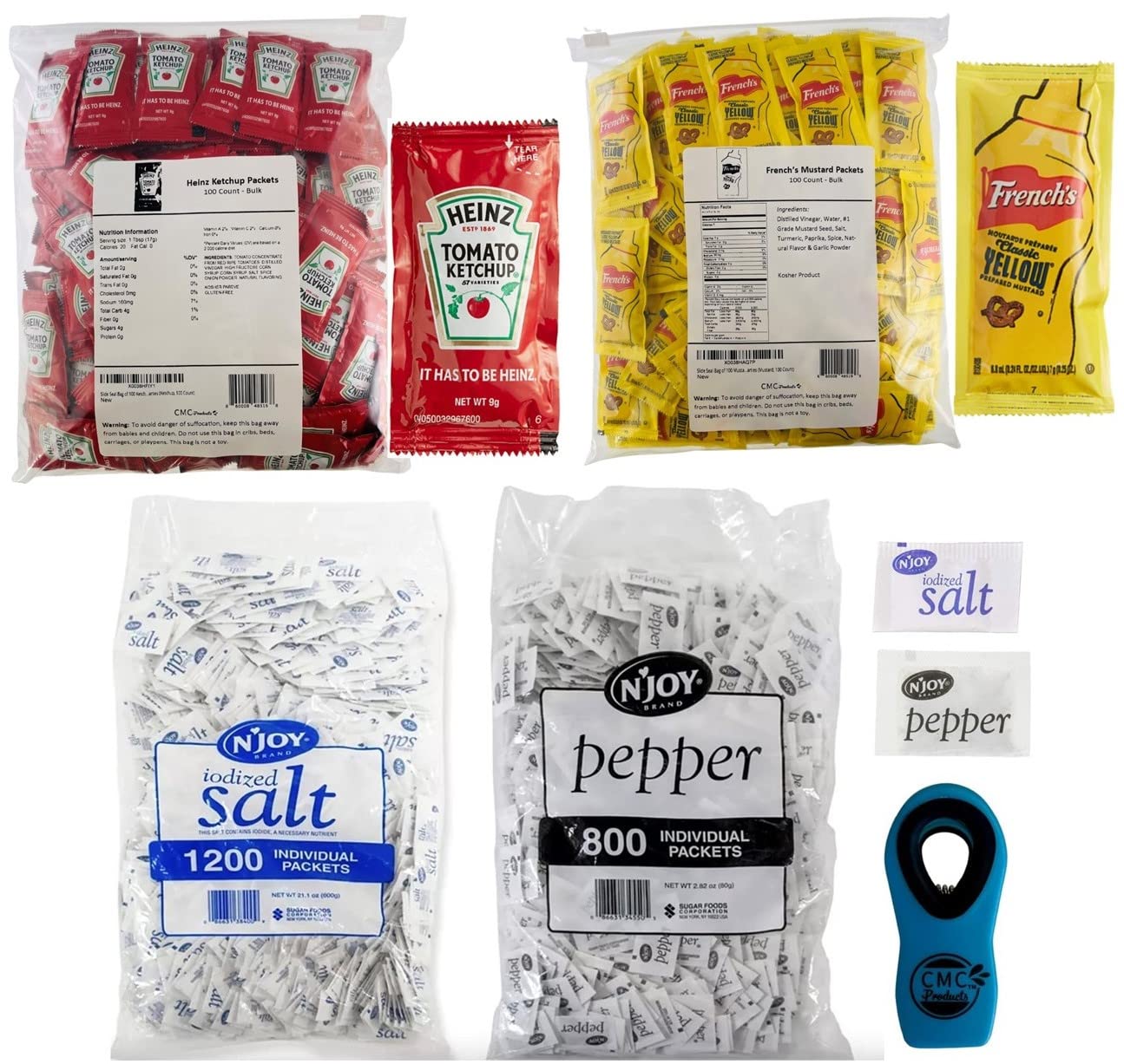 Salt, Pepper, Ketchup, & Mustard Packets 1,200 Njoy Salt