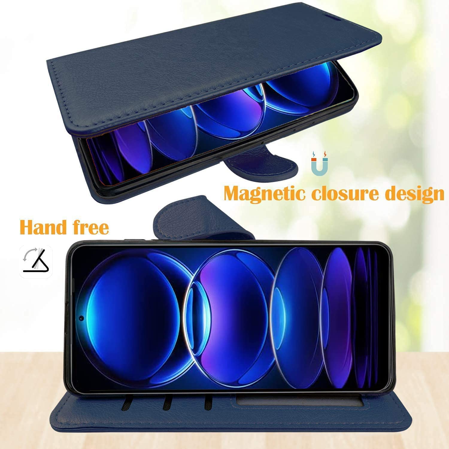 BoxTii Cover per Xiaomi Redmi Note 12 PRO 5G, Custodia in PU Pelle Portafoglio per Xiaomi Redmi Note 12 PRO 5G, Magnetica Cover a Libro con Slot per Schede, Blu