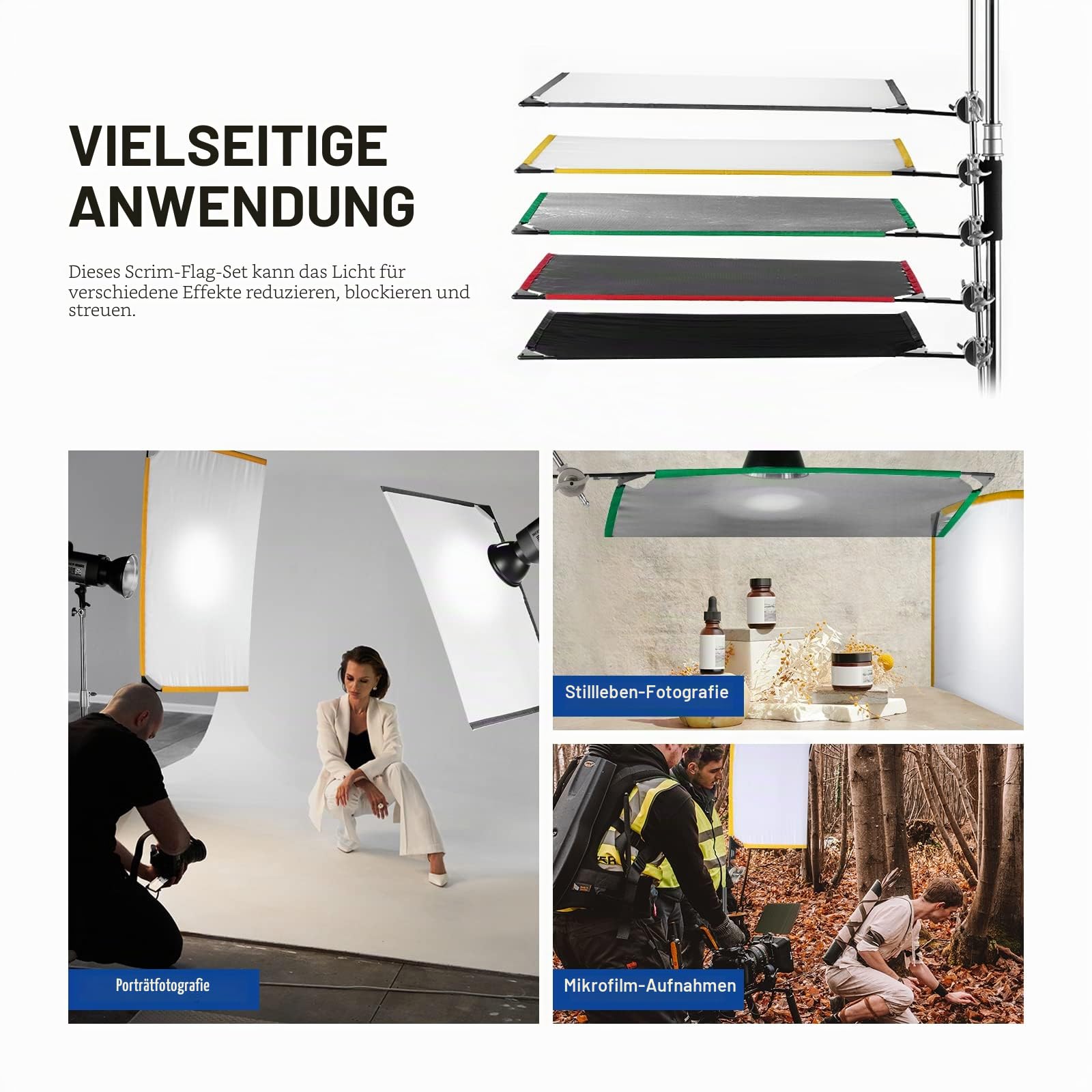 NEEWER SF6090F 5 in 1 Faltbare Fotografie Flaggen-Kit Reflektor Lichtmodifikator für weiche und Diffuse und helle Effekte inklusive Tragetasche