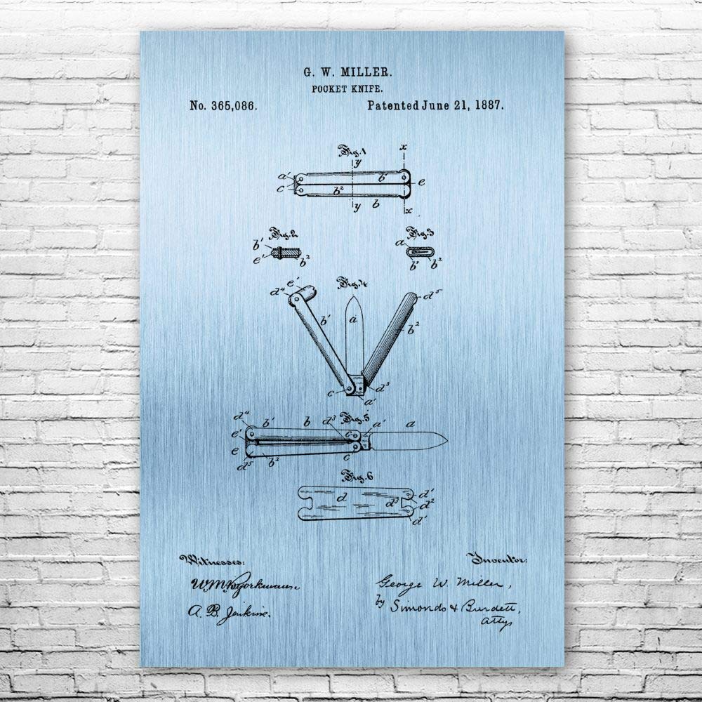 Butterfly Knife Poster Print, Knife Maker, Collector Gift, Knife Blueprint, Balisong Art Print, Martial Arts Decor Blue Steel (18 inch x 24 inch)