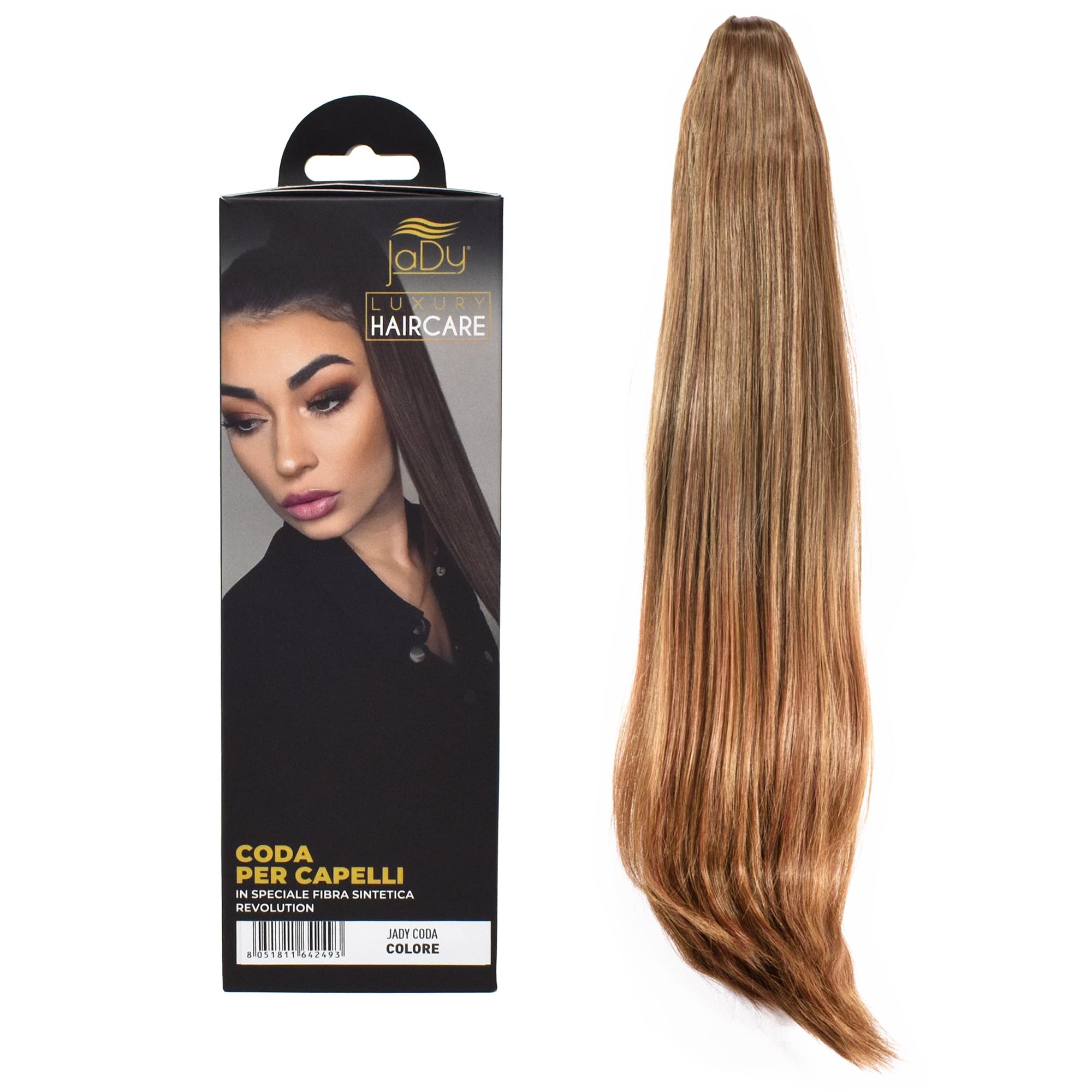 JaDy Coda per Capelli in Fibra Sintetica - Leggera, Morbida e Naturale (CODA BEATRICE 70CM FISSAGGIO CON PINZA - COLORE 613/27 BIONDO CHIARO)