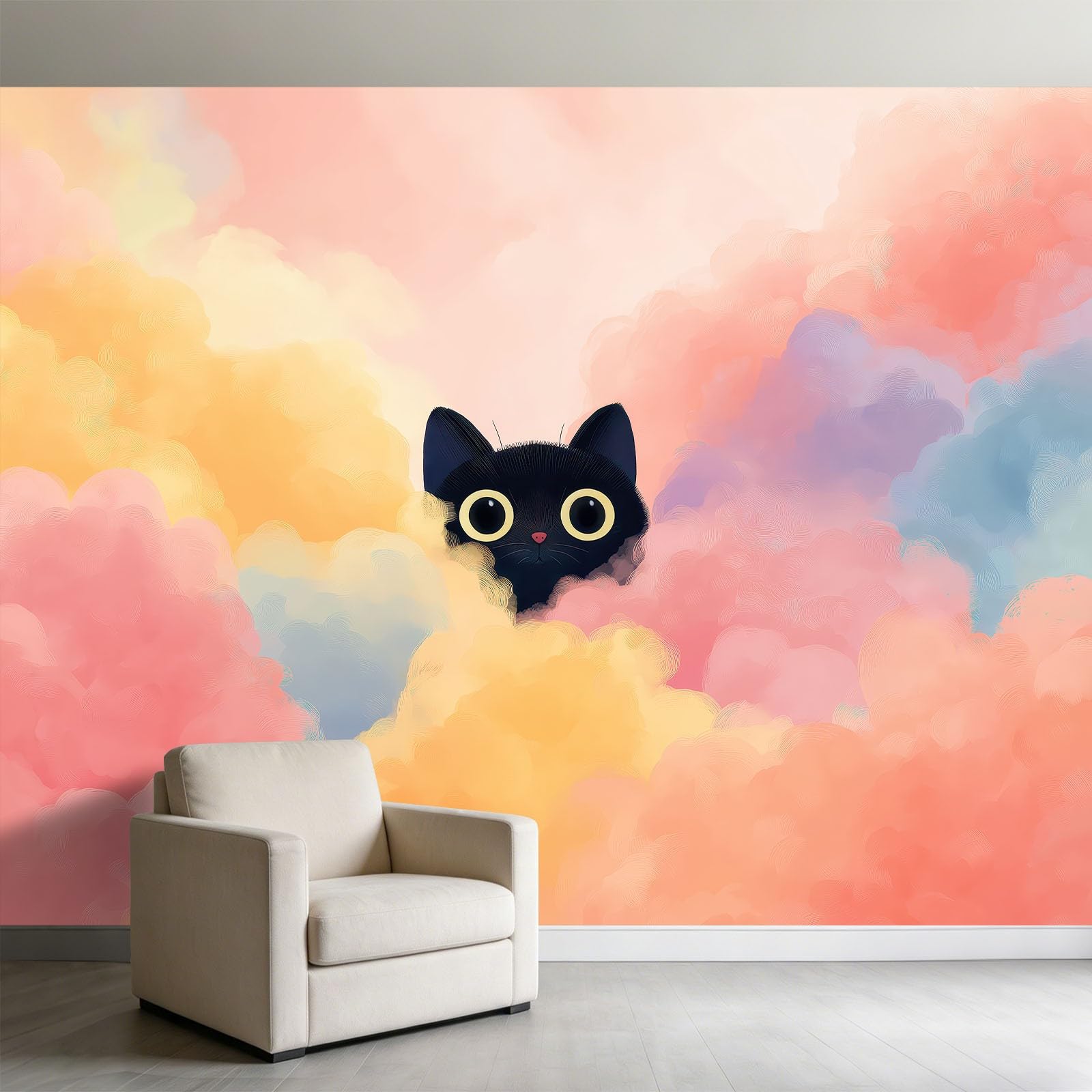 Tapeta mural 3D panoramiczny fototapeta 200 x 140 cm marzycielska chmura kot tło ściana dekoracja wnętrza tapeta, różowy efekt 3D plakat dekoracja do sypialni salonu