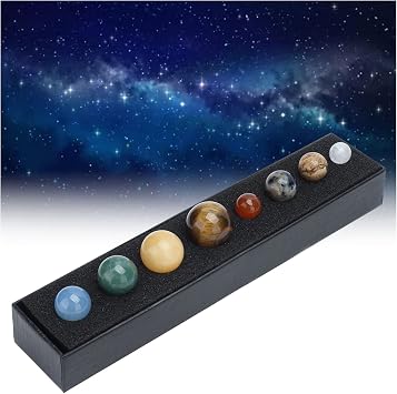 DEWIN Eight Planets Gem Stones Planets Decorations Solar System Model, Chakra Reiki Healing Crystal Ball Set, Handmade Space Home Office Desk Decorations Creative Gift for Men, Women, Kids