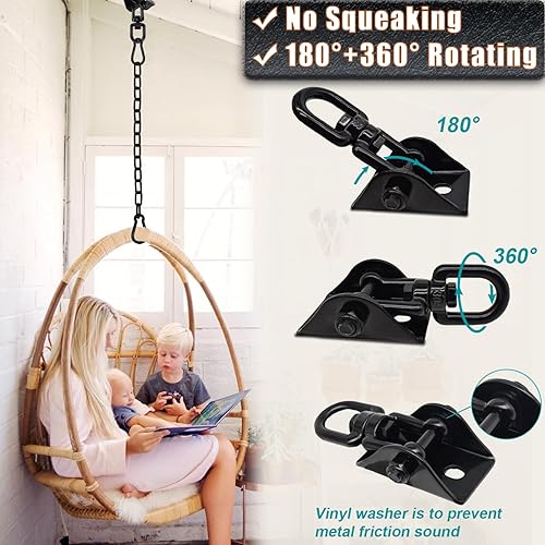 Miniatura 3 de Kit para colgar hamacas, accesorios para colgar hamacas, capacidad de 1200 libras, kit para colgar silla hamaca giratoria 360 con cadena resistente