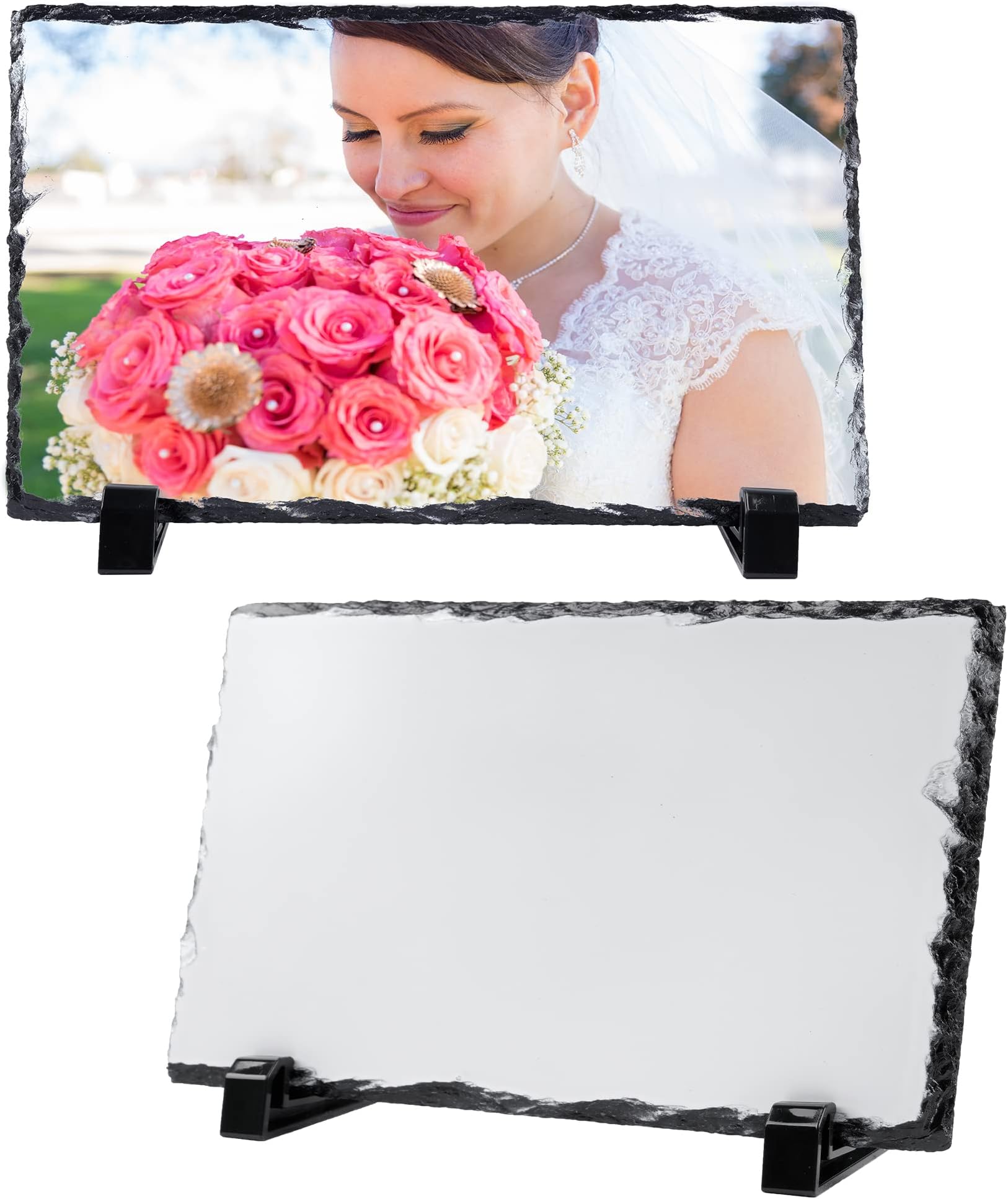 Sublimation Blank Slate Rock Stone Photo Frame Rectangular DIY Heat Transfer Picture Frame with Display Holder Personalized Custom Decoration Photo Gift for Heat Press Machine,20 x 30 cm