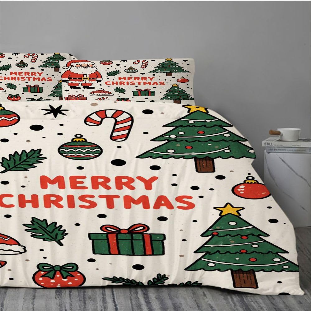 Funda NóRdica 3D 220x240 cm, Tema Navideño, Juego de Cama Extra Grande de 3 Piezas, Microfibra Ultraligera, Respirable, Lavable A MáQuina, Cintas de Fijación en Esquinas_7082