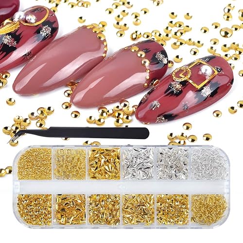 Vista 24 de Pendientes de uñas de estrella de plata dorada 3D, decoraciones de arte de uñas con remaches de metal en forma de estrella y joyas de piedras