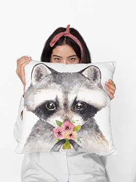feelacle Cute Raccoon Decorative Throw Pillow Covers Pillows Case Square Cushion Cover Standard Pillowcase for Sofa Couch Bedroom Patio 18 X18 Inch