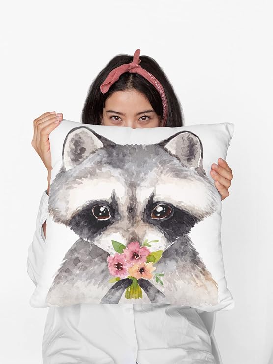 feelacle Cute Raccoon Decorative Throw Pillow Covers Pillows Case Square Cushion Cover Standard Pillowcase for Sofa Couch Bedroom Patio 18 X18 Inch