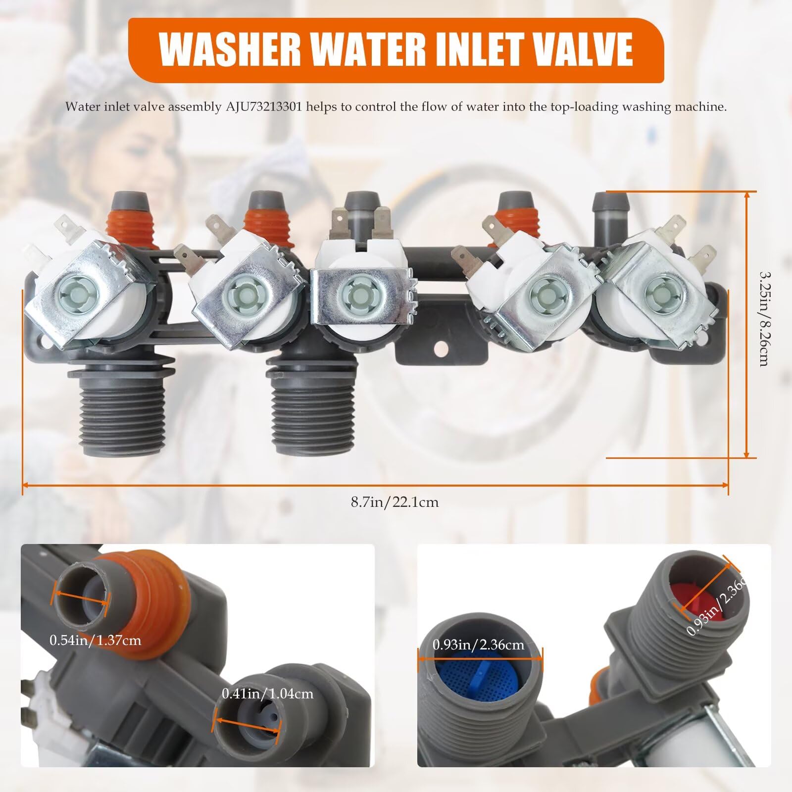 AJU73213301 - Válvula de entrada de agua de repuesto para lavadora LG WT5101HW/00 WT5170HV WT5170HW WT5270CW WT5480CW WT5480CW/00, sustituye a 5221EA1008F, AJU75152601, 330900 048 T