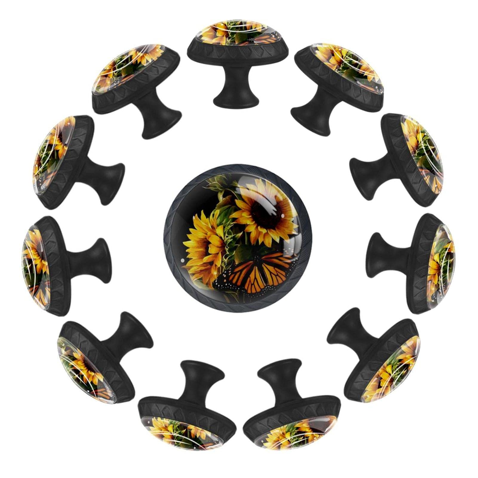 Boutons de tiroir ronds 35 mm tournesol papillon pour commode chambre et meuble crèche