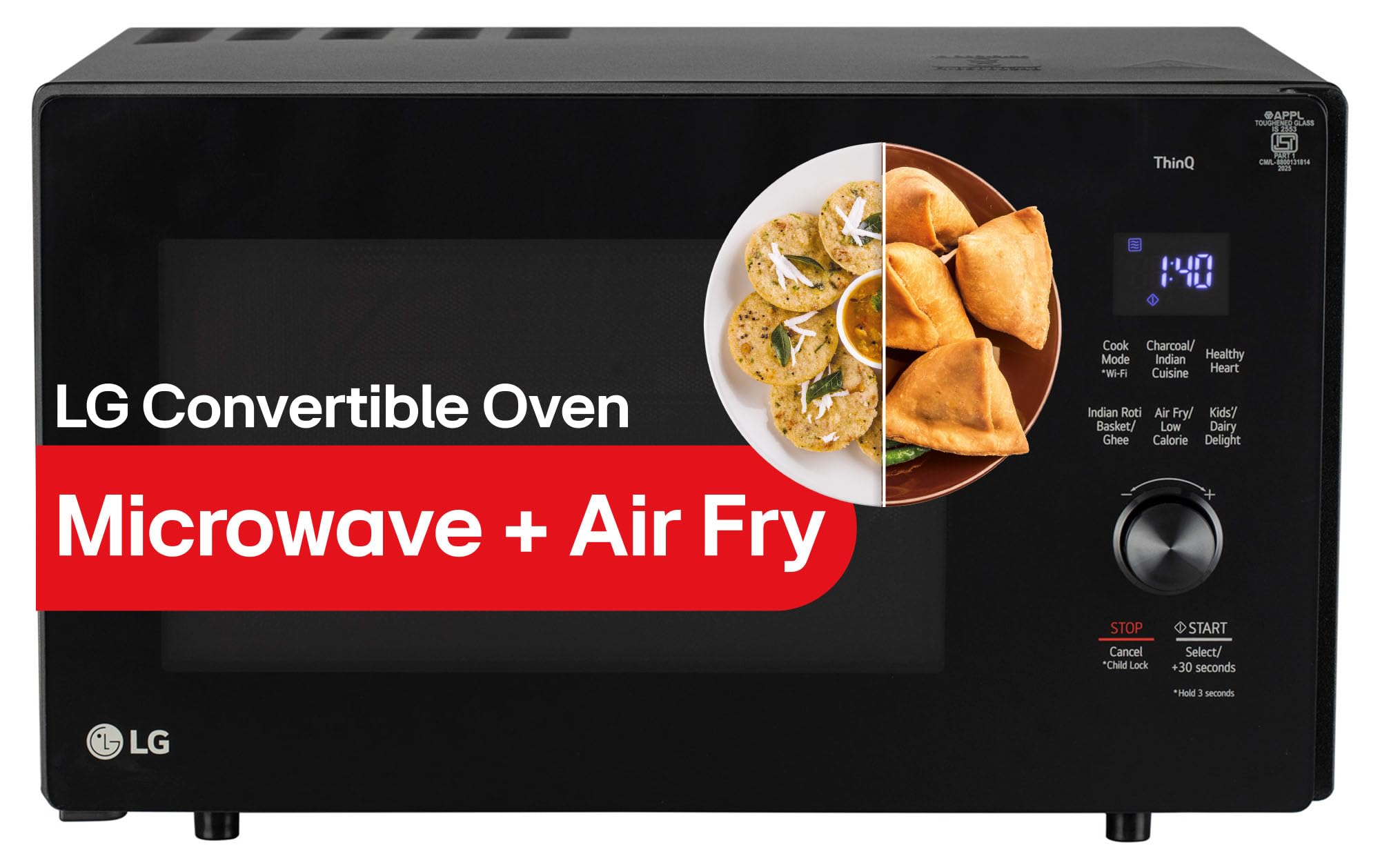 LG 28 L, Convertible Microwave Oven with Air Fry, Charcoal Lighting Heater, Wi-Fi Enabled (MJEN286UFWF, Black, Motorised Rotisserie, 60 Air Fry Recipe, 40 Scan to Cook Recipes & 331 Auto Cook Menu)