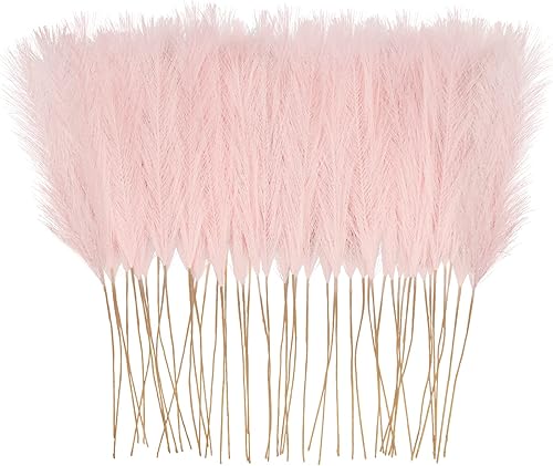 50 piezas de decoración de hierba de pampa sintética rosa, 21.6 pulgadas, césped artificial pomposo floral, ramas de hierba, florero, arreglo floral