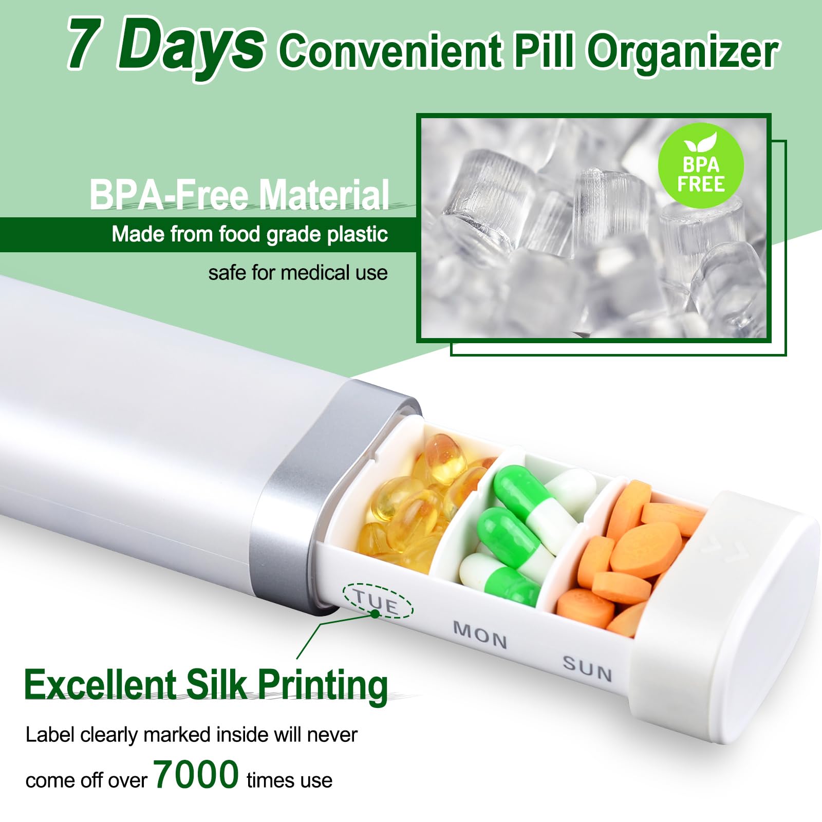 NineLeaf 5 Pack Tablettenbox 7 Tage, Tägliche Pillendose, Wöchentliche Reise Medikamentenbox, Pillenbox für Vitamine, Medikamente, Pillen, Tabletten Organizer BPA Frei
