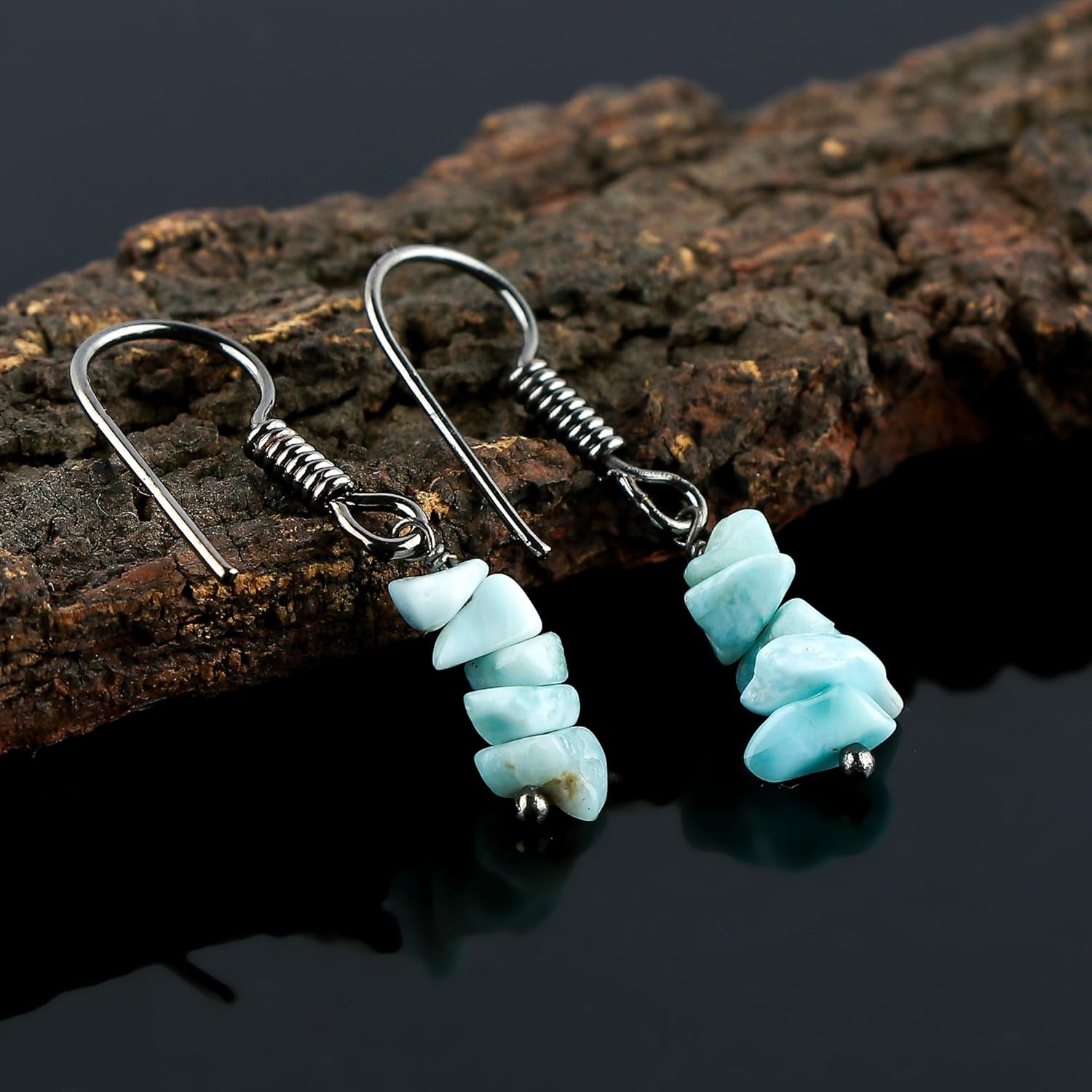 Gemstone Chips Dangling Earrings, Stone 2-3 MM, Black Plated, Handmade Jewelry, Chakra Healing Crystals, Polished Nuggets Stones, Women Earrings, Gemstone Jewellry - Image 4