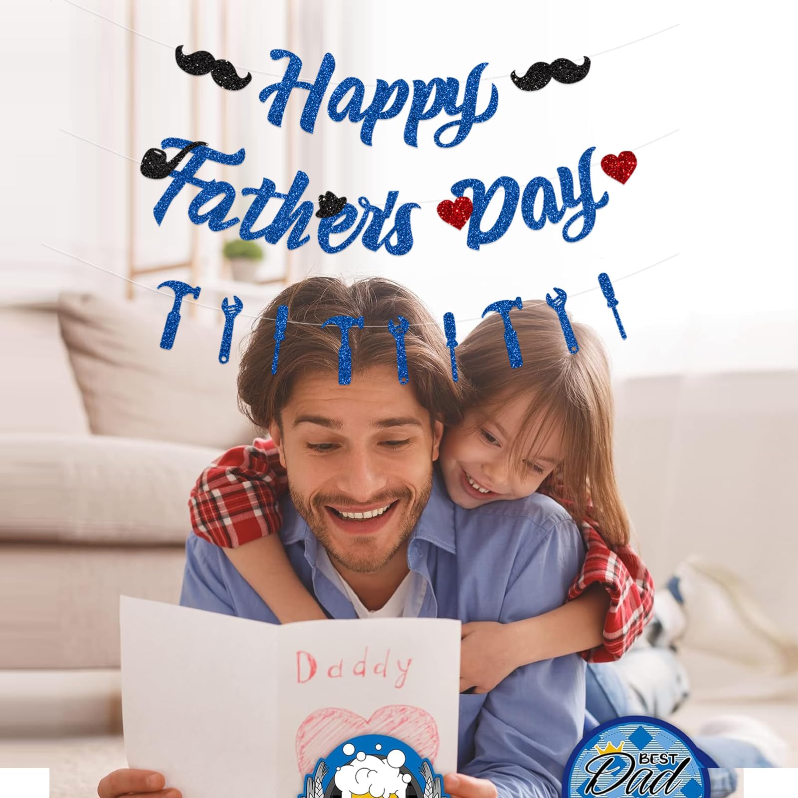 Glitter Happy Father's Day Banner – Blue, DIY Party Decor, 6.8 Inch Letters - View #7