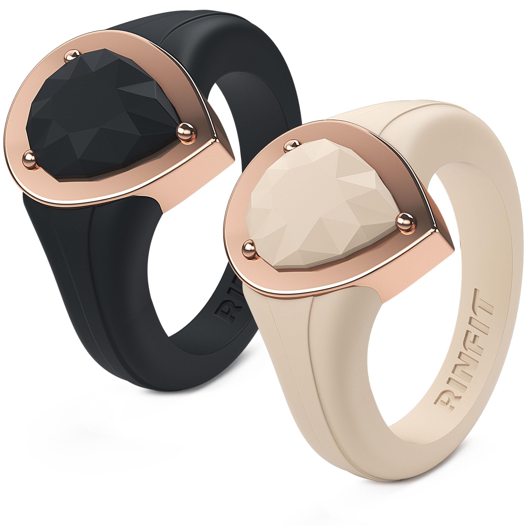 Rinfit Silicone Rings Women - Rubber Wedding Bands Stackable Ring Enhancer- Metal Framed Pear Bridal Ring Sets - Patented Design