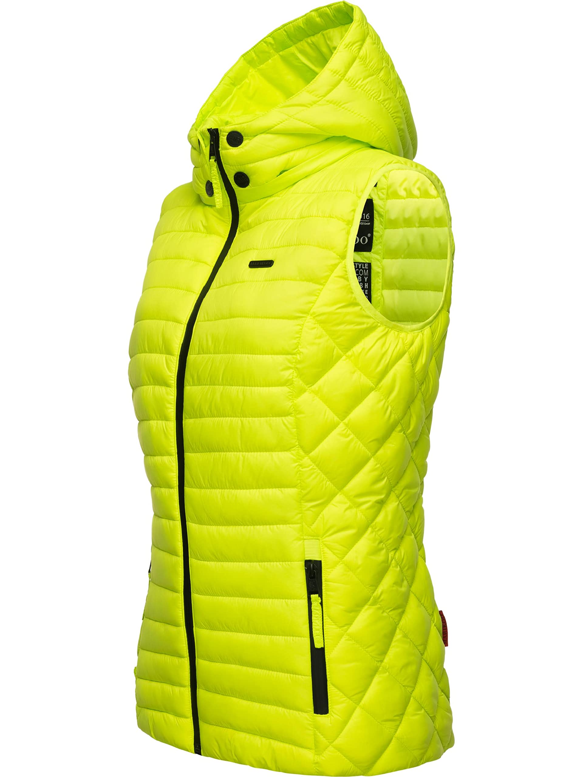 MARIKOO Women's Transition Jacket Lightweight Quilted Vest with Removable Hood Rabbit Paw XS - 3XL, neon green, 3XL