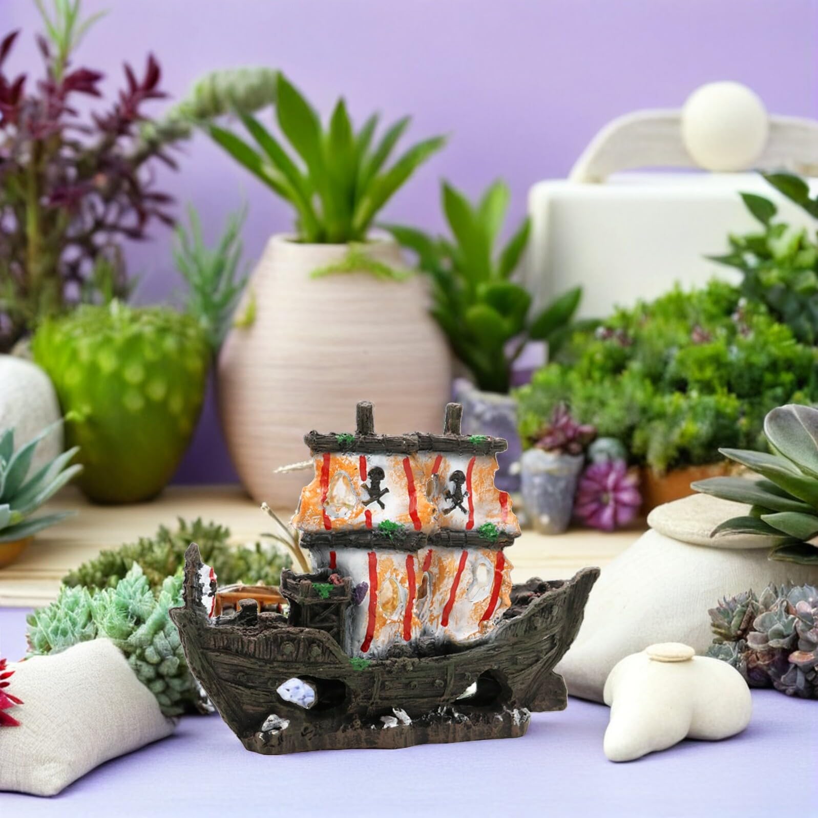 TOYANDONA Decoración para Acuario en Resina Naufragio de Barco Hundido, Escondite para Peces y Camarones, Accesorio Paisajístico para Tanque de Peces