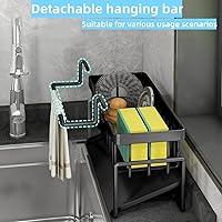 Vista 2 de Sponge Holder for Kitchen Sink, Kitchen Sink Caddy Rustproof 304 Stainless Steel Dish Sponge Organizer with Detachable Dishcloth Rack Bathroom