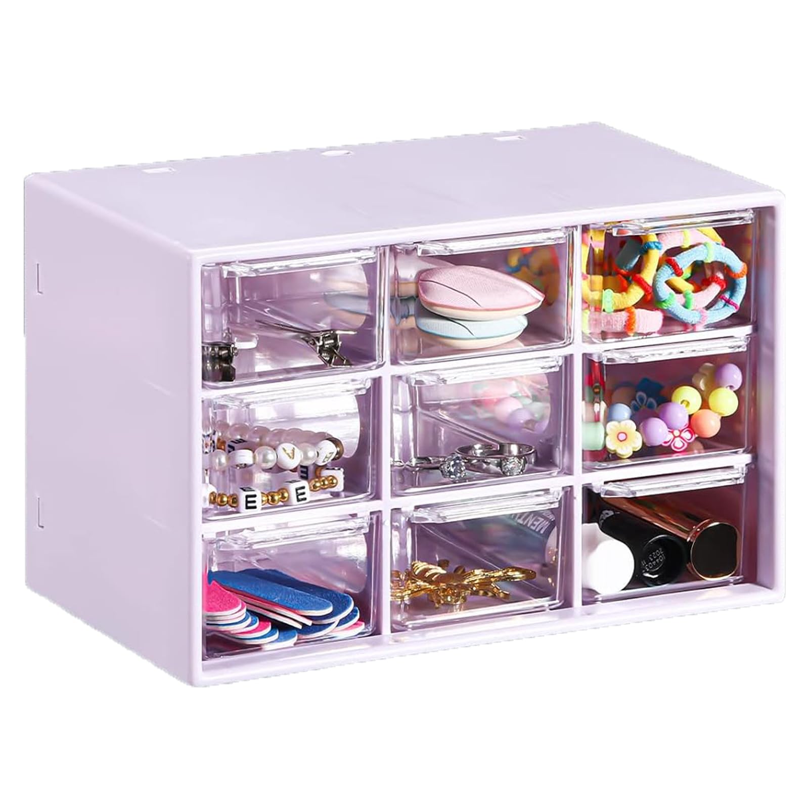 6 piccoli organizer per cassetti da scrivania, con 9 cassetti trasparenti, in plastica, per scrivania, ufficio, scuola, casa, 18 x 3. 20,3 x 11,7 cm (viola)