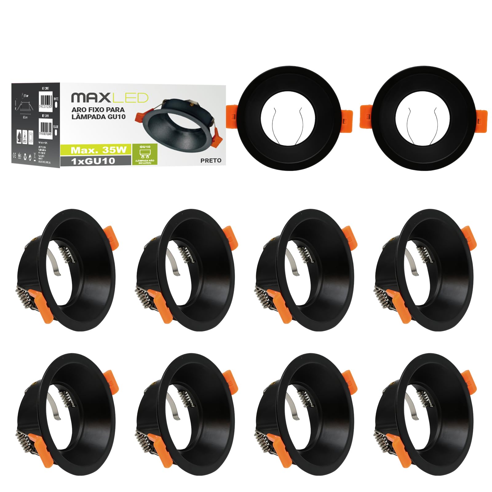 10 Pezzi Cornice Faretti LED Incasso GU10 Portafaretto Incasso Foro Φ72mm per LED Alogeno Portalampade GU10 Rotondo Nero Alluminio
