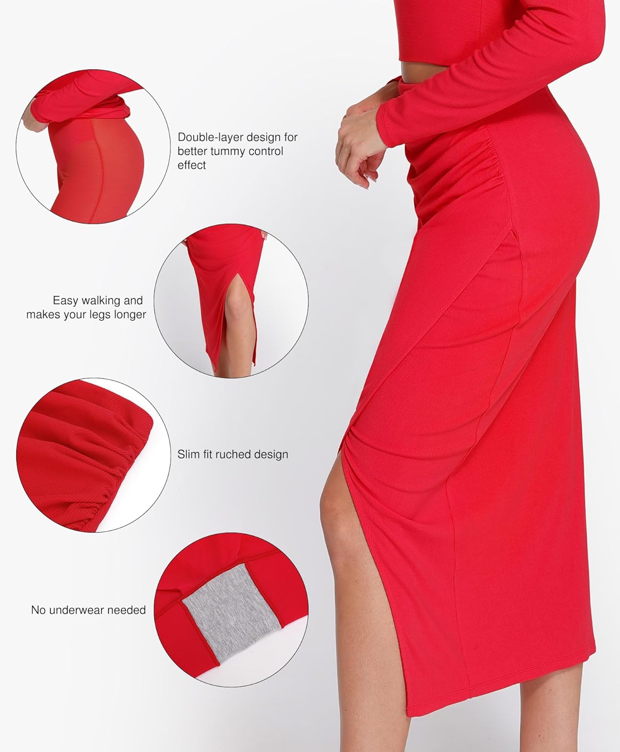 Popilush Midi Skirt with Built in Shapewear Split High Waisted Bodycon A Line Skirts for Women Slit Slim Long Skirt - Image 3