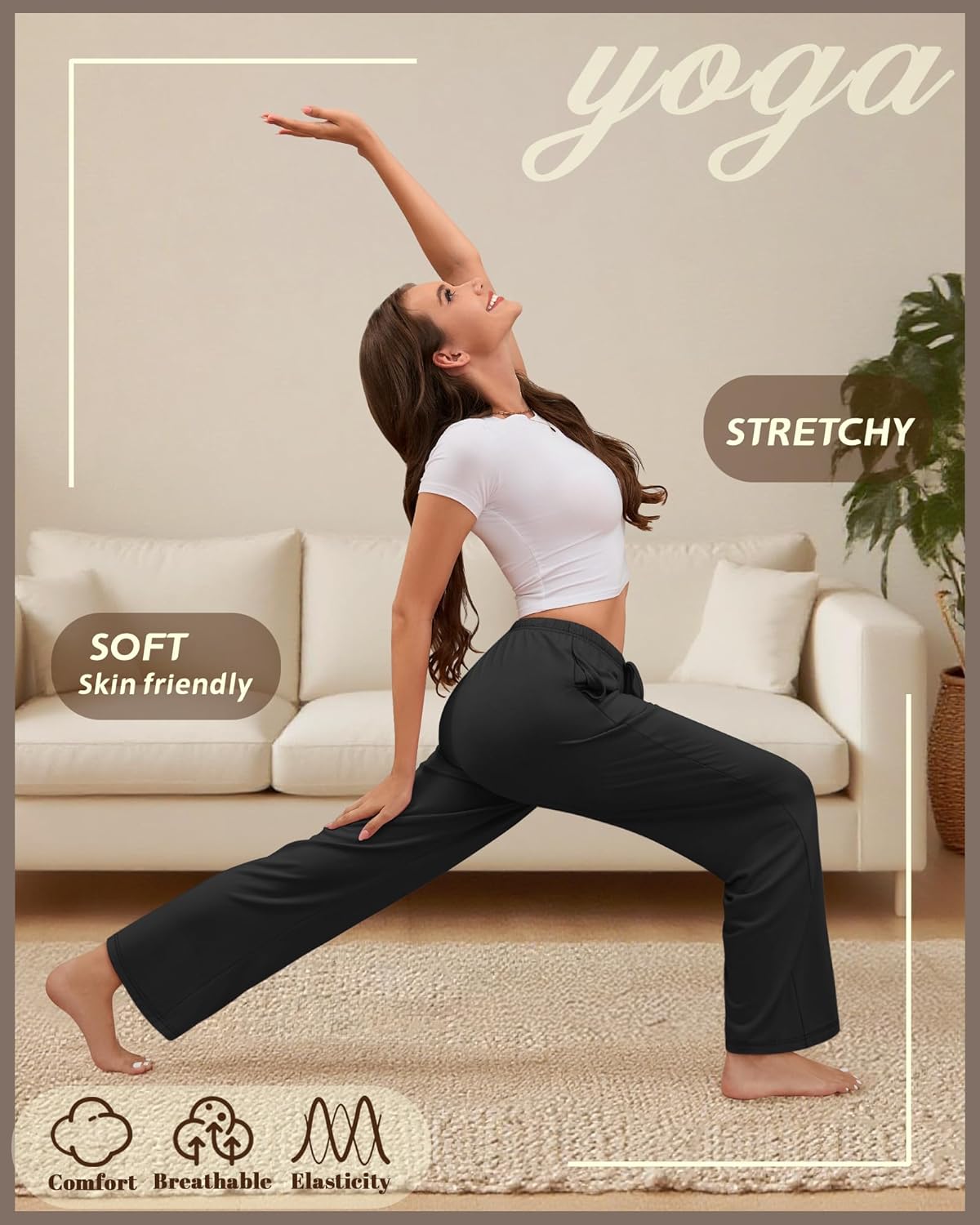 4 Pack Women's Lounge Pants Comfy Wide Leg Yoga Pant Drawstring Loose Baggy Sweatpants Open Bottom with Pockets - Image 3