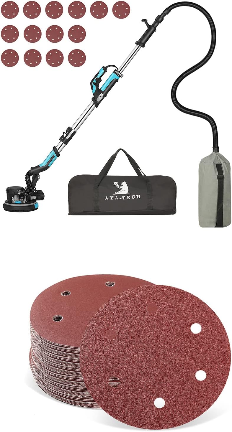 Pole Electric Drywall Sander, 9 inch 6 hole Sandingpaper, Combined Use, Popcorn Remover Tool Ceiling Texture - - 