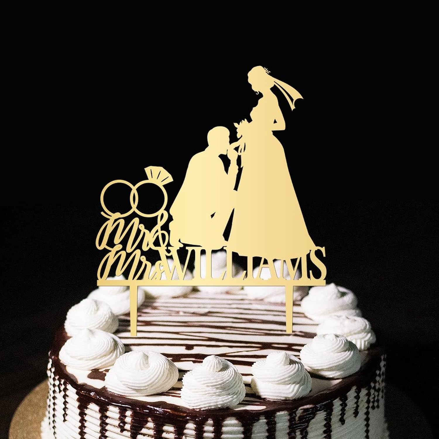 Mr & Mrs Cake Topper silueta personalizada playa novia y novio decoración de pastel para compromiso, novia para fiesta, regalos de compromiso para pareja, oro