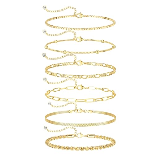 DEARMAY Gold Bracelets for Women Waterproof, 14K Gold Plated Jewelry Sets Trendy Thin Dainty Stackable Cuban Link Paperclip Chain Bracelet Pack Fashion Accessories Gifts for Womens