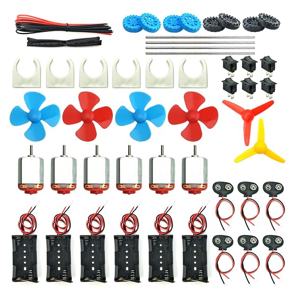 EUDAX 6 Set DC Motors Kit, Mini Electric Hobby Motor 3V -12V 25000 RPM Strong Magnetic with Shaft Propeller, 2 x AA Batt