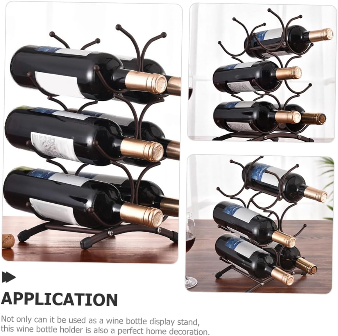 TOYANDONA Vintage Metal Wine Rack Detachable Iron Frame Six-Bottle Wine Holder in Matte Antique Copper for Home Dining Room and Bar